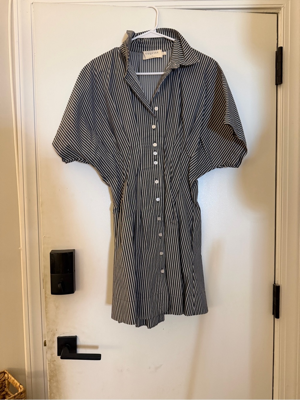 Anthropologie Black and White Striped Button-Front Mini Dress